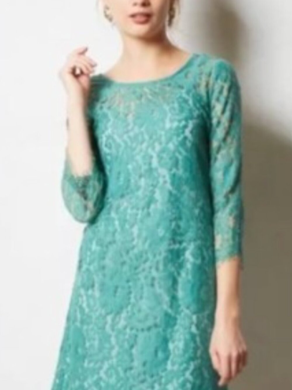 Anthropologie HD in Paris Overture Lace Shift Dress XL Green Cotton Lace